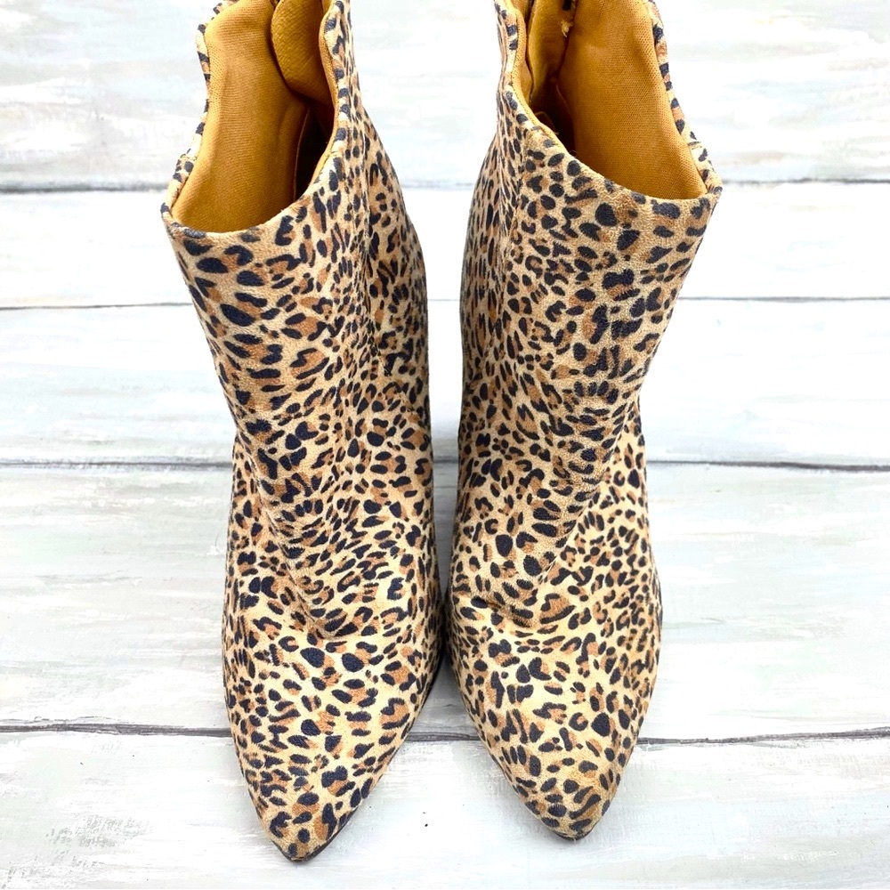 Qupid Pointed Toe Leopard Print Heeled Booties Ch… - image 7